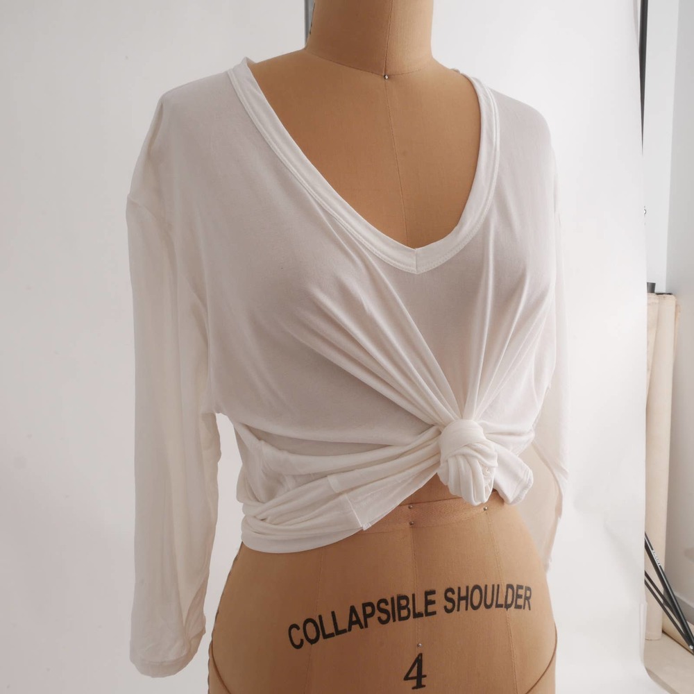 white silk t-shirt | Vintage Winter Silks pure white v-neck paper-thin tee XL - Picture 8 of 9